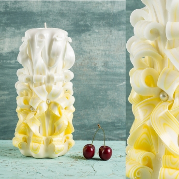 Unity candle - White and Yellow candle - Wedding decoration - Carved candle - EveCandles